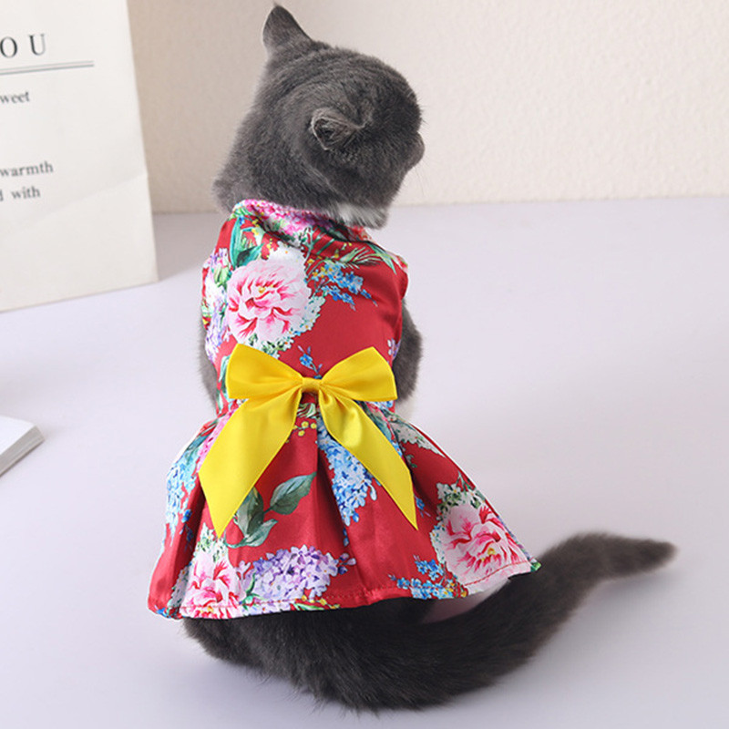 Vasaras puķu bantītes svārki Suņu kleita maziem suņiem Bowknot Hawaii pludmales kleita Čivavas apģērbi Kucēnu kaķu tērpi ropa para