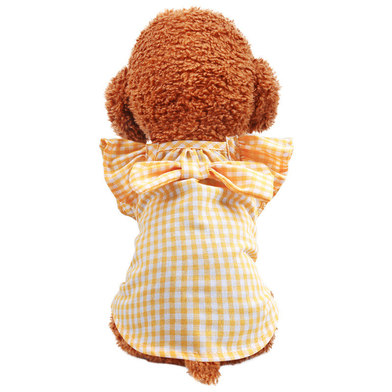 Suņu apģērbu vairumtirdzniecība kaķu apģērbu vairumtirdzniecība Pavasaris un vasara Jauns Tauriņš Yellow Check Baby krekls Suņu apģērbi maziem suņiem Meitene