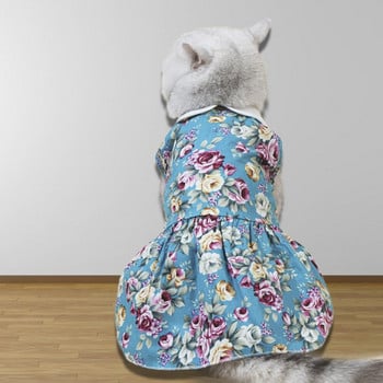Котешка рокля с шарка на цветя с отгъваща се яка, подходяща за кожата, дишаща, удобна, декоративна, памучна, елегантно коте, кученце