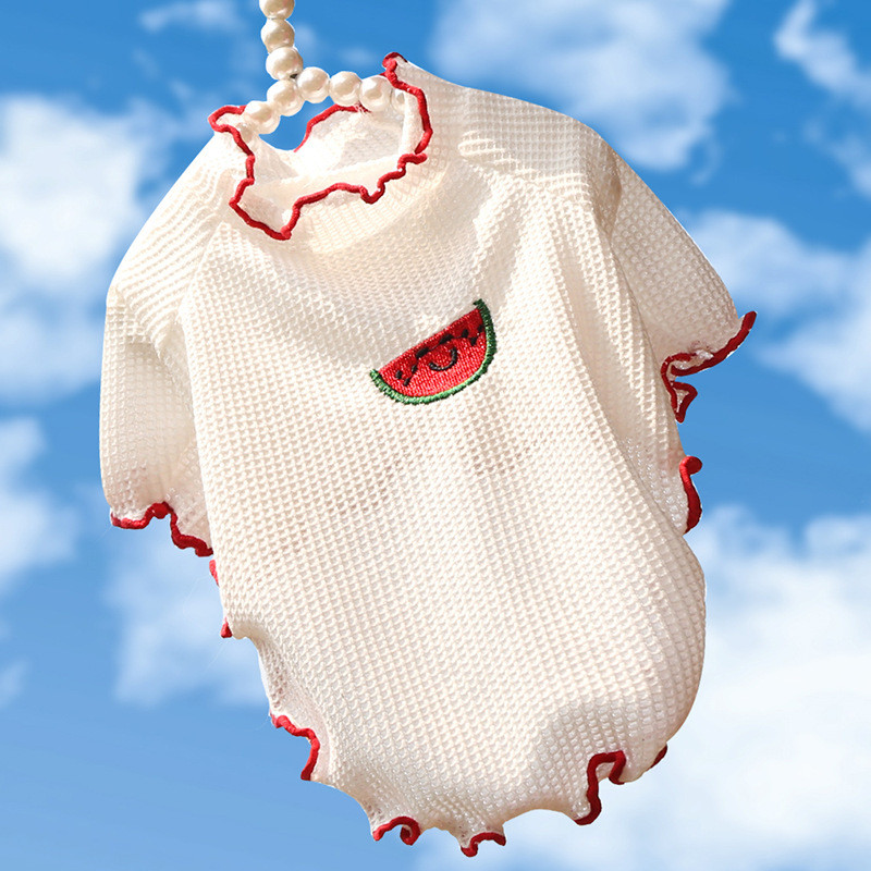 Sēnīte krokains apakšas krekls Pavasara vasara un rudens piederumi Divu kāju apģērbi Teddy Bichon Augļi Suns Kaķis Mājdzīvnieku Apģērbs Jauns