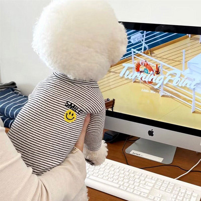 Pavasara vasara mājdzīvnieku apģērbs Kaķēns Kucēns Svītrains T-krekls Maza un vidēja izmēra suņu modes krekls Ērts Pulovers Jorkšīra