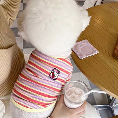 Pavasara vasara mājdzīvnieku apģērbs Kaķēns Kucēns Svītrains T-krekls Maza un vidēja izmēra suņu modes krekls Ērts Pulovers Jorkšīra