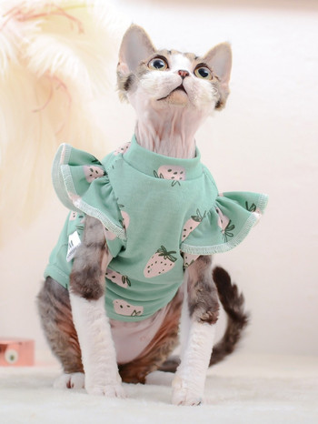 Ρούχα για γάτες Sphynx Χαριτωμένα ιπτάμενα μανίκια παλτό για άνοιξη και καλοκαίρι λεπτό γιλέκο χωρίς τρίχες γάτες Ρούχα από καθαρό βαμβάκι Devon ρούχα για γάτες