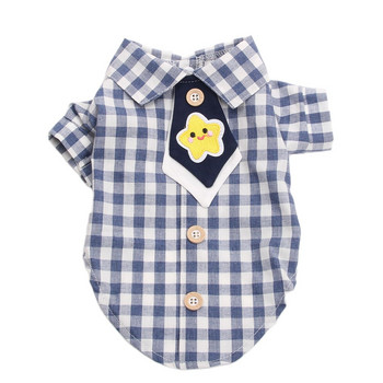 Αγόρι σκύλος πουκάμισο για γάτα καρό και γραβάτα με σχέδιο μπλούζα κουταβιού για κατοικίδια Ένδυση για άνοιξη/καλοκαίρι