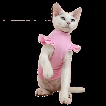Жилетка с тънки летящи ръкави за сфинкс Памучни дрехи за котка сфинкс Лятна безкосместа котка Девън Рекс Дрехи за котка сфинкс