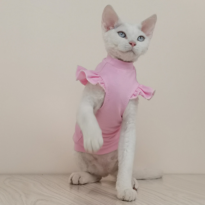 Vékony, ujjú, szfinx pamut mellény Bőrbarát szfinx macska ruhák nyári szőrtelen macska Devon Rex ruhák macska szfinx számára