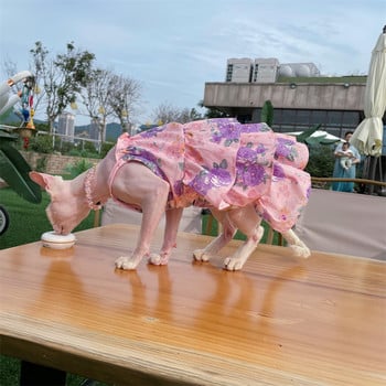 Sphynx Cat Cake Φόρεμα δαντέλα Floral βαμβακερή ροζ φούστα για γατάκια Άτριχα ρούχα για γάτες Μαλακό λεπτό υλικό Φούστα Devon Rex για κατοικίδια