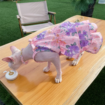 Sphynx Cat Cake Φόρεμα δαντέλα Floral βαμβακερή ροζ φούστα για γατάκια Άτριχα ρούχα για γάτες Μαλακό λεπτό υλικό Φούστα Devon Rex για κατοικίδια