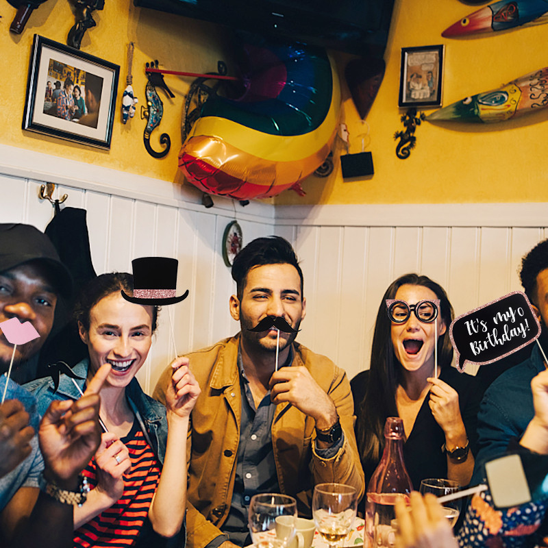 Boldog születésnapot Fotó kellékek Barkácsolás Vicces Bajusz Ajkak Szemüvegek Maszk Photo Booth Kellékek Kiegészítők Parti kellékek Parti lakberendezés