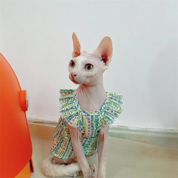 Πράσινη φλοράλ φούστα γάτας Στολή για κατοικίδια Φανταχτερό φόρεμα για κατοικίδια Sphinx ρούχα για γάτες Καλοκαιρινό Floral πριγκίπισσα με δαντέλα φούστα για Devon Rex