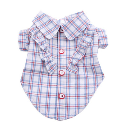 Φόρεμα για σκύλους γάτα καρό και σχέδιο με δαντέλα Γυναικεία πουκάμισα για κουτάβια για κατοικίδια Ένδυση για άνοιξη/καλοκαίρι