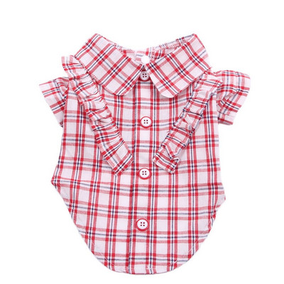 Φόρεμα για σκύλους γάτα καρό και σχέδιο με δαντέλα Γυναικεία πουκάμισα για κουτάβια για κατοικίδια Ένδυση για άνοιξη/καλοκαίρι