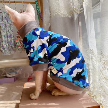 Пролетни дрехи за котка сфинкс Котка без косми, сладка анимационна камуфлажна водолазка с подкосъм, удобна за кожата тениска за котки, кучета, горно облекло