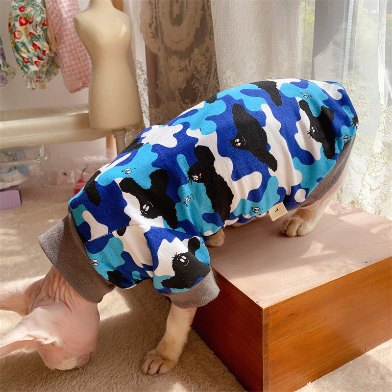 Pavasara sfinksa kaķu drēbes Kaila kaķa jauka multfilma Kamuflāža ar bruņurupuču apakšmētelis Ādai draudzīgs T-krekls kaķu suņu virsdrēbēm