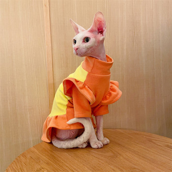 Пролетна гола котка пуловер барета шапка модни удобни костюми на котка сфиникс дрехи навити ръкави памучна рокля Devon Rax
