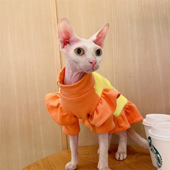 Пролетна гола котка пуловер барета шапка модни удобни костюми на котка сфиникс дрехи навити ръкави памучна рокля Devon Rax