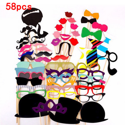 Ballīšu rekvizīti Foto kabīnes aksesuāri Smieklīgi lūpas Ūsas Pipe Photo Booth Rekvizīti Fotozvanu komplekti Dzimšanas dienas kāzu ballītes dekorēšana