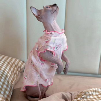 Модна жилетка с котка сфинкс с дантелена яка Летни дрехи за Devon Rex Меко памучно розово заешко палто за кучета Котенца Стоки за домашни любимци