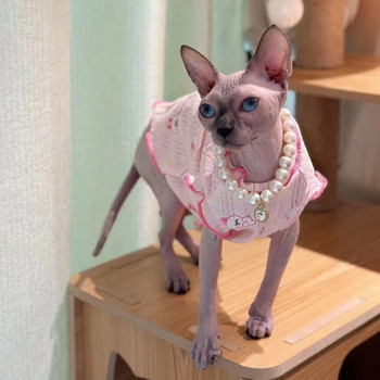 Модна жилетка с котка сфинкс с дантелена яка Летни дрехи за Devon Rex Меко памучно розово заешко палто за кучета Котенца Стоки за домашни любимци