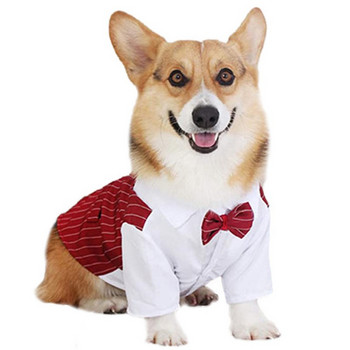 Gentleman Dog Cat Clothes Νυφικό πουκάμισο για μικρά σκυλιά Bowtie tuxedo Στολή για κατοικίδια για γάτα Ανοιξιάτικα καλοκαιρινά κοστούμια Thin Sec