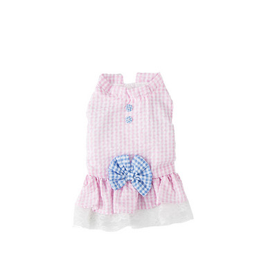 Nyári macskaruhák Rózsaszín kék kockás kiskutya macskák ruha csokornyakkendővel Puha kisállat kutyák jelmezek légáteresztő cica hercegnő szoknya mellény