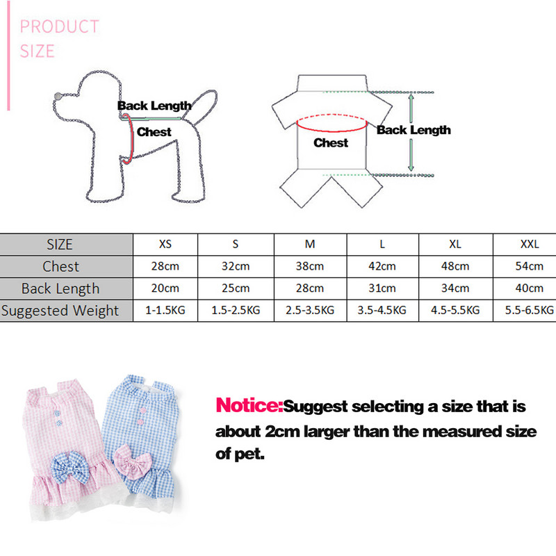 Nyári macskaruhák Rózsaszín kék kockás kiskutya macskák ruha csokornyakkendővel Puha kisállat kutyák jelmezek légáteresztő cica hercegnő szoknya mellény