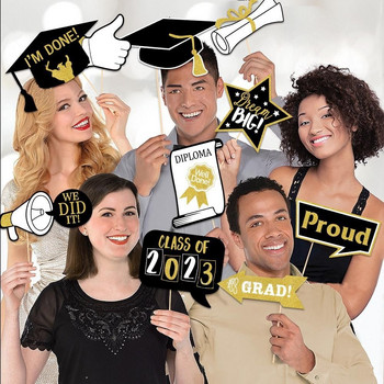 25 бр./компл. Selfie Photo Booth Props Graduation Party Decor Bachelor Cap Cap with Stick Class For 2023 Party Congraduats Grad