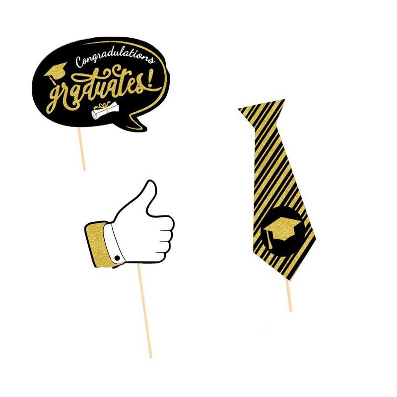 25 vnt./rinkinys Asmenukių nuotraukų būdelės rekvizitai Baigimo vakarėlio dekoravimui Bakalauro kepuraitės laikiklis su lazdelių klase, skirtas 2023 m. vakarėliui, absolventams
