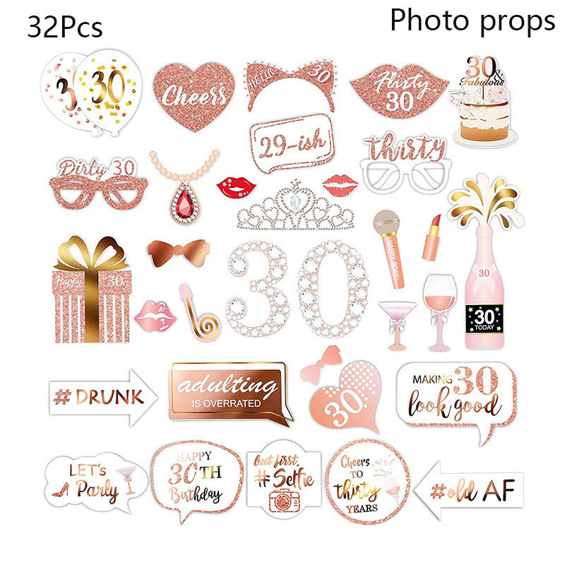 1Σετ 18 30 40 50 60 χρονών από χαρτί Χειροποίητα εξαρτήματα φωτογραφίας γενεθλίων για ενήλικες Χρόνια πολλά άρθρα διακόσμησης για πάρτι