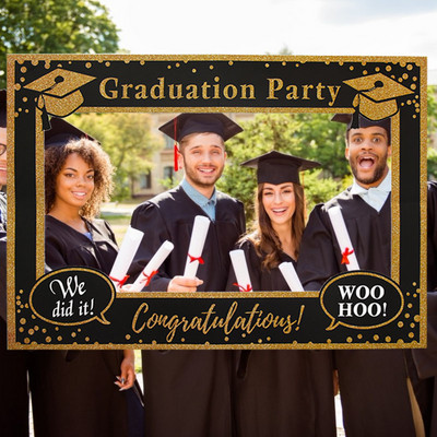 1Pcs Black Gold Graduation Frame Graduation Party Booth Reps Graduation Photo Decor Направи си сам фото реквизит Graduation Party Supplies