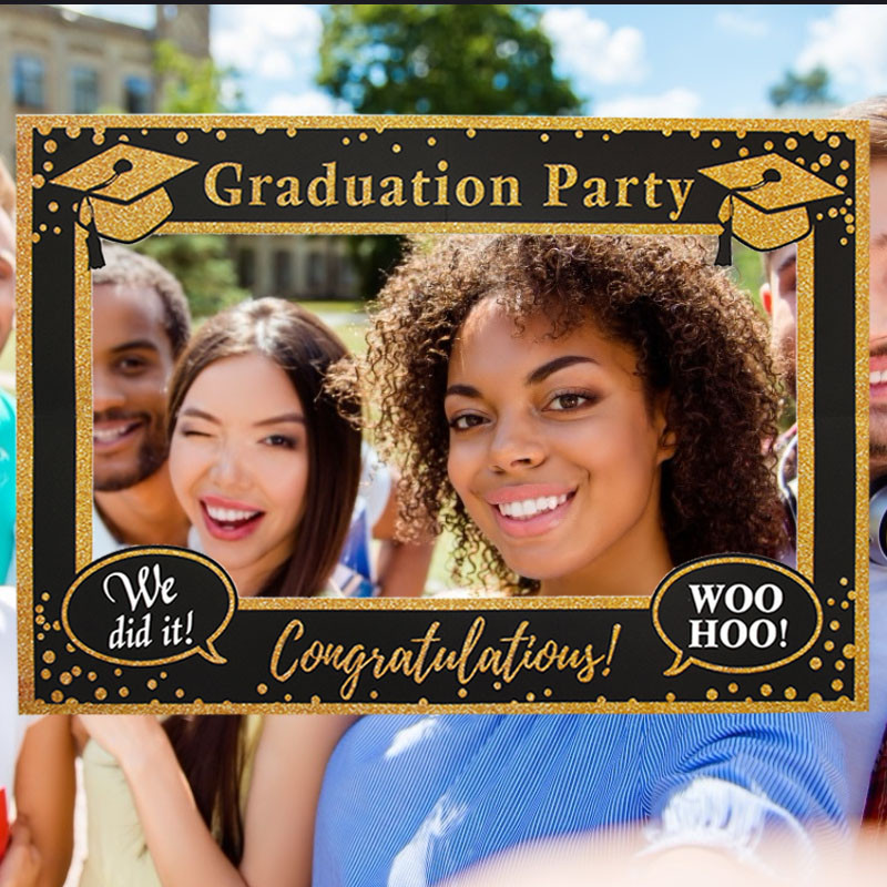 1Gb Melnā zelta izlaiduma rāmis Izlaiduma ballītes kabīnes rekvizīti Izlaiduma foto dekori DIY foto rekvizīti Izlaiduma ballītes piederumi