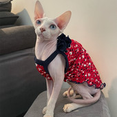 Kaķu apģērbi Sphnx Kaķu svārki Bez apmatojuma kaķa kokvilnas ziedu mežģīņu kleita Salda, mīksta kleita kaķēniem suņiem Mājas mētelis pavasara virsdrēbēs