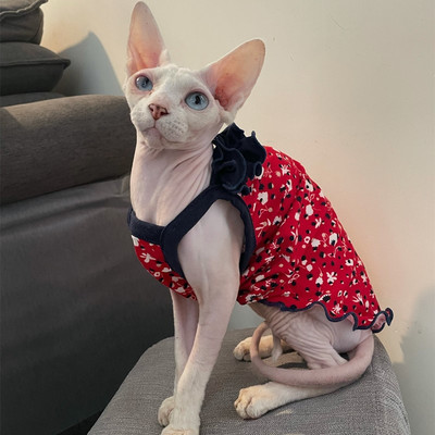 Kaķu apģērbi Sphnx Kaķu svārki Bez apmatojuma kaķa kokvilnas ziedu mežģīņu kleita Salda, mīksta kleita kaķēniem suņiem Mājas mētelis pavasara virsdrēbēs