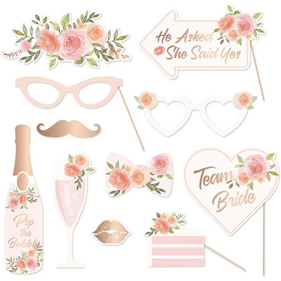 12db/szett Esküvői Fotófülke kellékek Csak házasok Photobooth Leánybúcsú-dekorációk Csapat menyasszony, menyasszonyi zuhany parti kellékek