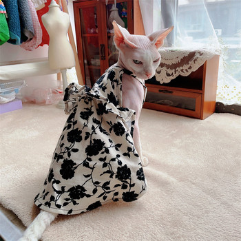 Лятна рокля за котка сфинкс Дантелена памучна пола на цветя за котенца Дрехи за котки без косми Мек тънък материал Пола на Девън Рекс за домашни любимци