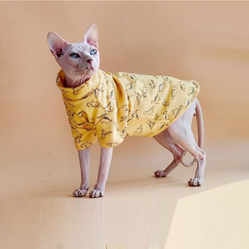 Καλοκαιρινά άτριχα ρούχα για γάτες Ολόσωμη φόρμα για γάτες Σφίγγας Φούστες στάμπας Ασφαλής στολή Ντέβον Πουκάμισο γατάκι κουτάβι Ρούχα για κατοικίδια για γάτες