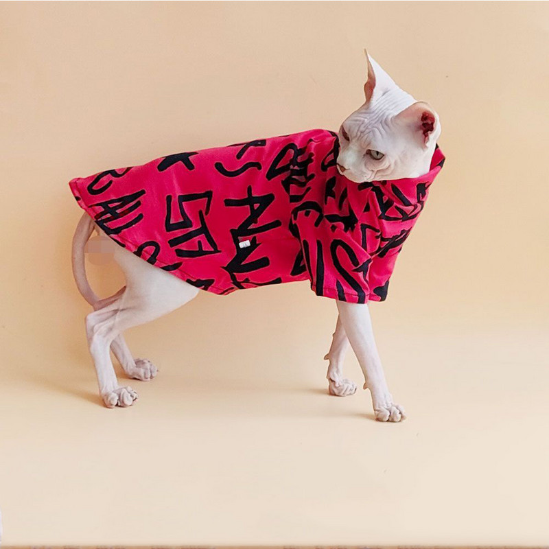 Vasaras Kaila kaķa Apģērbi Kaķēni Kombinezoni Sfinksas Kaķiem Apdrukas Hoodies Drošs kostīms Devonas krekls Kaķēnu kucēnu Mājas kaķu apģērbs