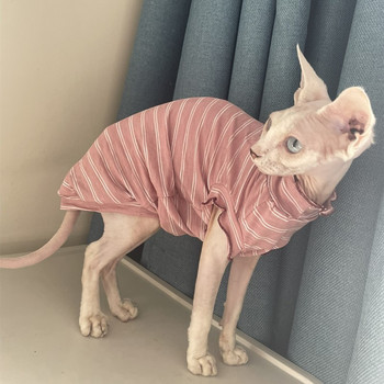 Ρούχα ελαστικά για Sphinx άτριχες γάτες Devon Rex Καλοκαιρινό λεπτό γιακά με δαντέλα με ριγέ βαμβακερό πουκάμισο Sphynx Ρούχα για γάτες