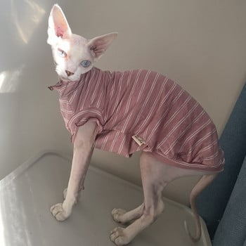 Ρούχα ελαστικά για Sphinx άτριχες γάτες Devon Rex Καλοκαιρινό λεπτό γιακά με δαντέλα με ριγέ βαμβακερό πουκάμισο Sphynx Ρούχα για γάτες