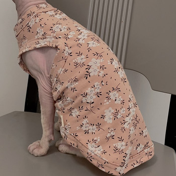 Котешко облекло Лятно пролетно палто за котка сфинкс Сладка памучна тениска с цветя за кучета Котенца Картонена жилетка за домашни любимци Котешки консумативи