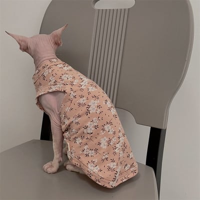 Kaķu apģērbs Vasaras pavasara mētelis Sfinksam Kaķim Saldās Kokvilnas T-krekls ar ziediem suņiem Kaķēniem Kartona veste mājdzīvnieku kaķu piederumiem