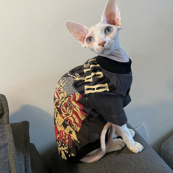 Модни дрехи за котка сфинкс, памучна тениска, пуловер в японски стил, за котка Hireless, палто за котка Девън рекс за лято, пролет, връхни дрехи