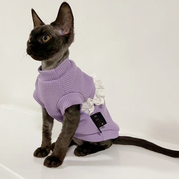 Sphynx Cat Clothes Dog kittens Βαμβακερό φόρεμα Άτριχο γάτα ρολό μανίκια Γλυκό γιλέκο Kittens Dogs παλτό για καλοκαιρινά ανοιξιάτικα outwear