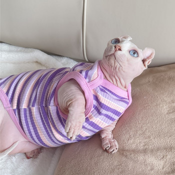 Sphynx Cat Clothes Βαμβακερό πουκάμισο σε μωβ για κατοικίδια χωρίς τρίχες γάτες Γλυκές ζαρτιέρες Sphynix Vest Παλτό για κατοικίδια για ανοιξιάτικα καλοκαιρινά ρούχα
