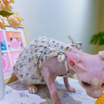 Ρούχα γάτας Γλυκιά τιράντες Φούστα Βαμβακερό Floral Καλοκαιρινό Φόρεμα για Σφίγγα Γάτα Αμάνικη φουσκωτή φούστα για γατάκια σκυλιά Προμήθειες για κατοικίδια