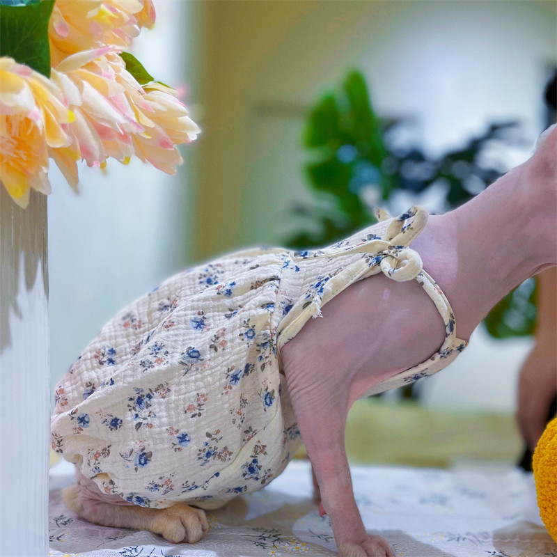 Kaķu drēbes Saldi bikšturi Svārki Kokvilnas puķaini vasaras kleita Sfinksai Kaķim Bez piedurknēm pufīgi svārki kaķēniem Suņiem Mājdzīvnieku piederumi