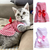 Suvine lemmikloomakassi printsessi kleit triibuline ruuduline vöörisõlmega riided kutsikas kassipoeg jänes sfinksi kleit peokostüüm Chihuahua jope