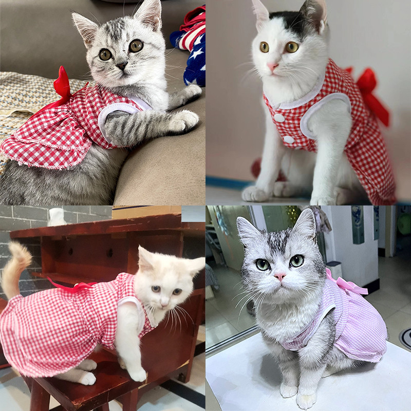 Suvine lemmikloomakassi printsessi kleit triibuline ruuduline vöörisõlmega riided kutsikas kassipoeg jänes sfinksi kleit peokostüüm Chihuahua jope