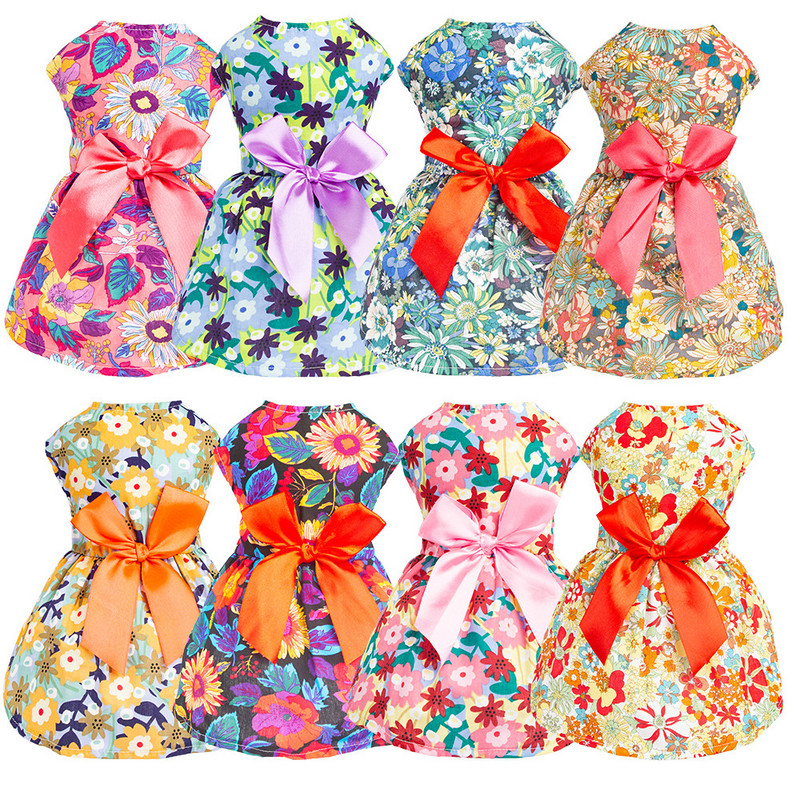 Bow Design Puppy Dog Puķa kleita Pup Sundress Kaķu veste krekls Apģērbs maziem suņiem kaķiem Saldas suņu drēbes čivava