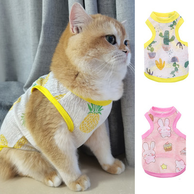 Nyári kisállat macska mellény ruhák puha hangulatos légáteresztő aranyos nyomtatott pólók kis macskáknak kutyáknak cica chihuahua uszkár szfinx jelmez